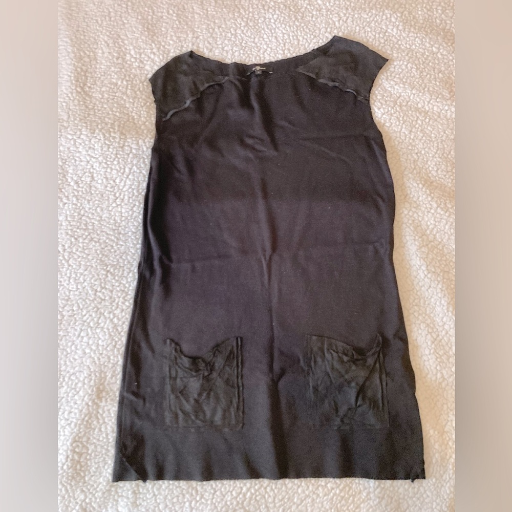 7 for All Mankind black leather trim sheath dress